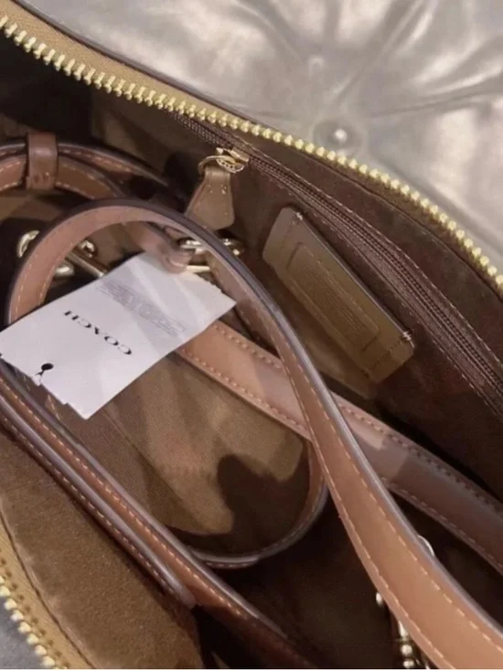 Coach Brown Signature Canvas Shoulder Bag with Gold Chain - Picture 8 of 14